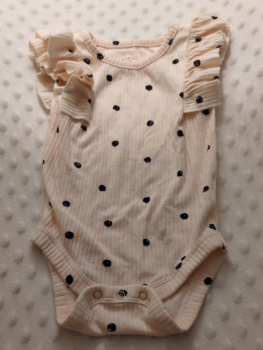 Cat & Jack Cream Ruffle Bodysuit with Black Polka Dots, 0-3m